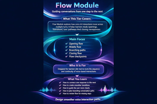 Flow Module description with blue and purple design on a dark background