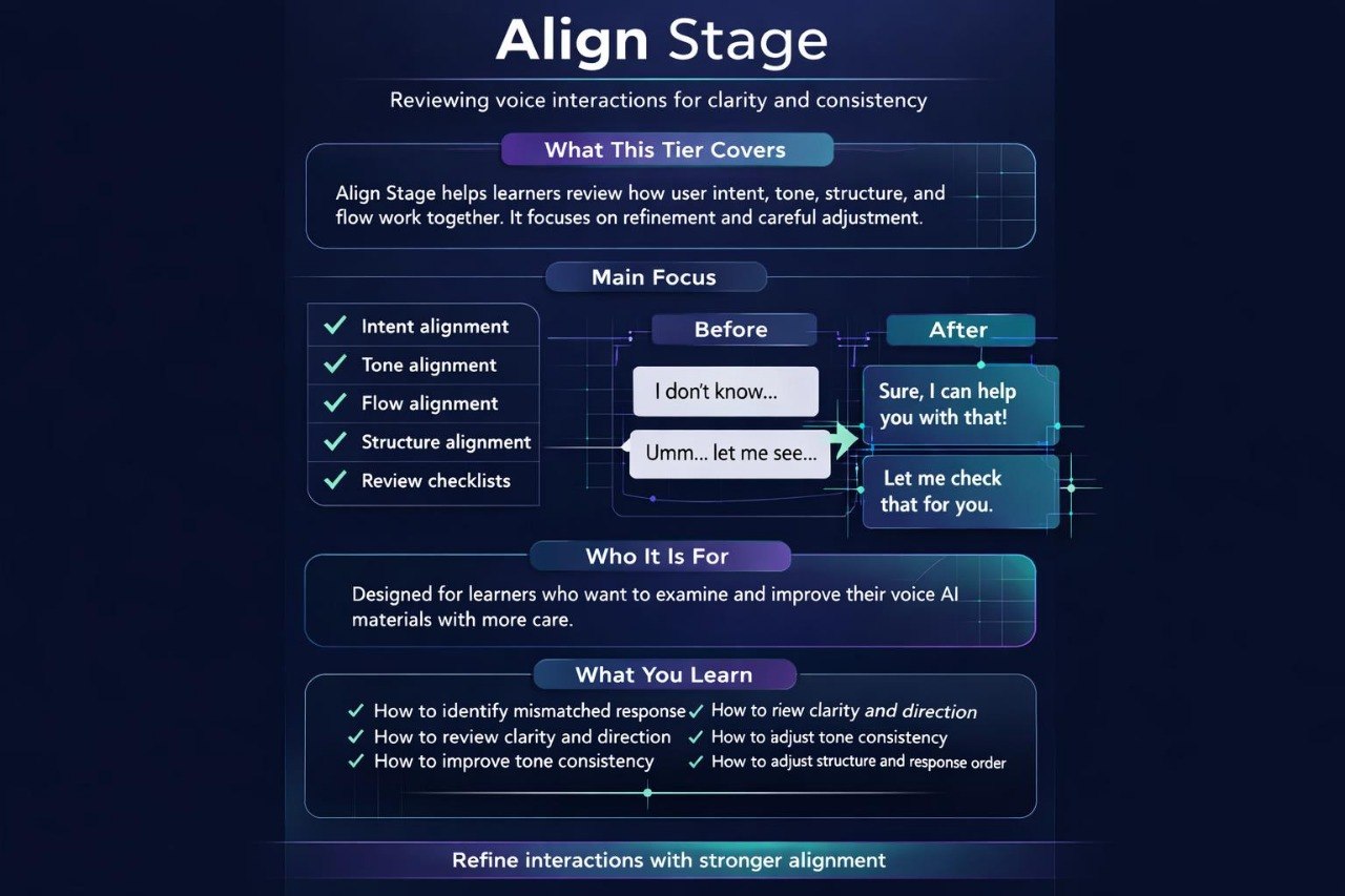 Diagram of the 'Align Stage' for voice interaction clarity and consistency on a dark background