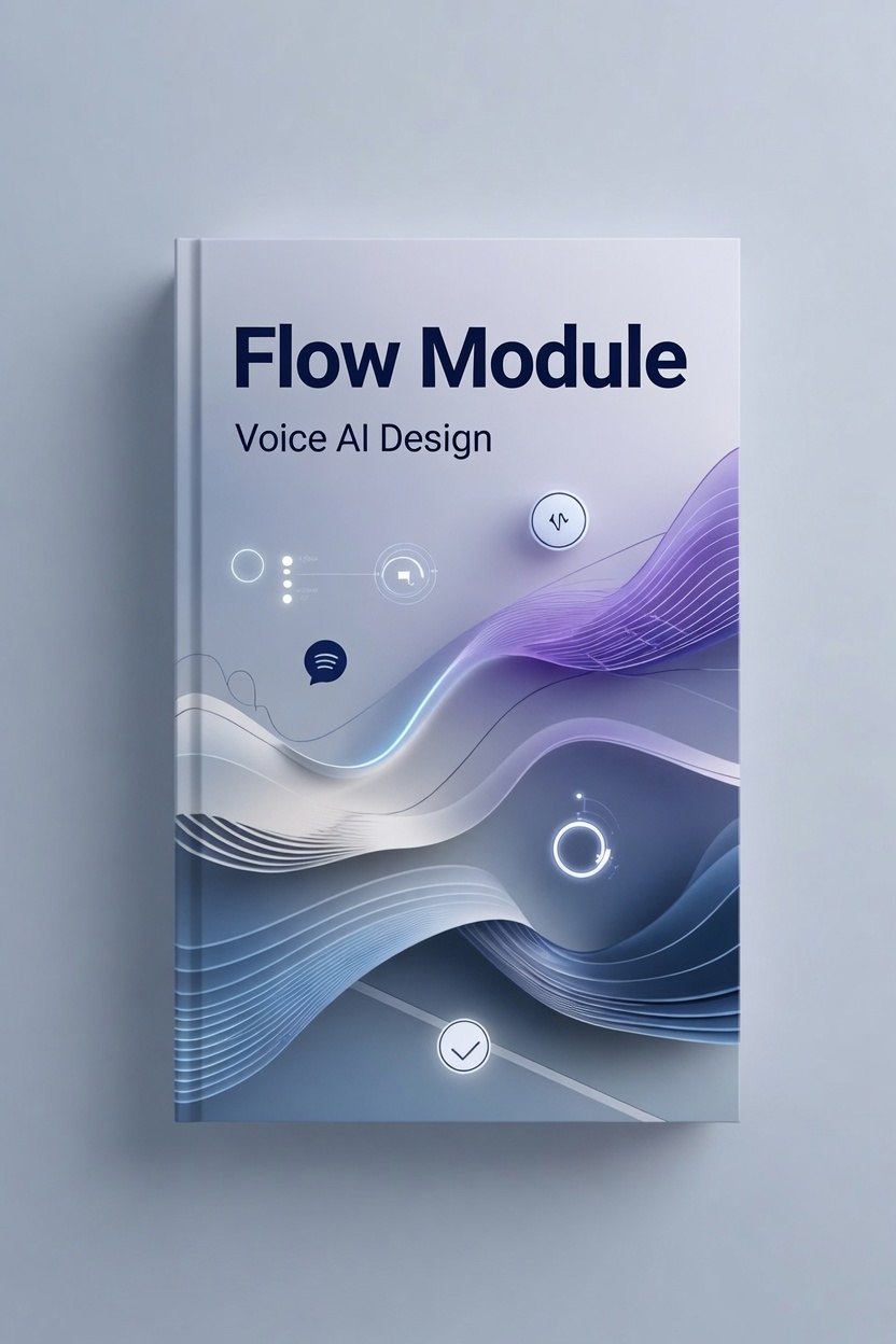 Book titled 'Flow Module Voice AI Design' with a futuristic design on a gray background