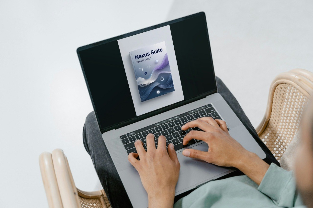 Person using a laptop with 'Nexus Suite' displayed on the screen, sitting in a chair.