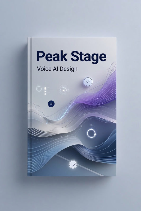 Book titled 'Peak Stage Voice AI Design' with a modern design on a light gray background
