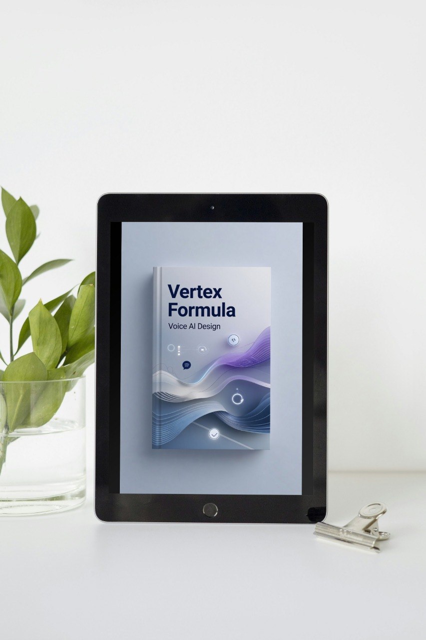 Tablet displaying 'Vertex Formula' on a white surface with a plant in the background
